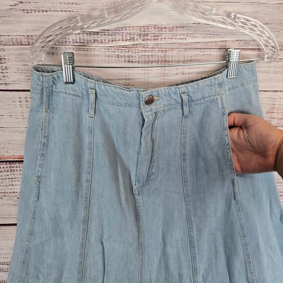 Zara Jean Maxi Skirt XL Light Blue Denim Pockets Zip Closure Minimalist Casual - Picture 8 of 14